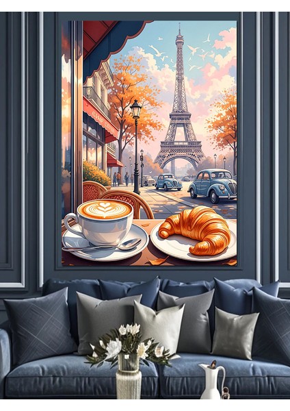 Paris Kafe Eyfel Kulesi Dekoratif Kanvas - Mdf Ahşap Tablo