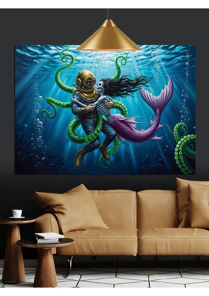 Deniz Kızı Ahtapot Figürü Dekoratif Kanvas - Mdf Ahşap Tablo