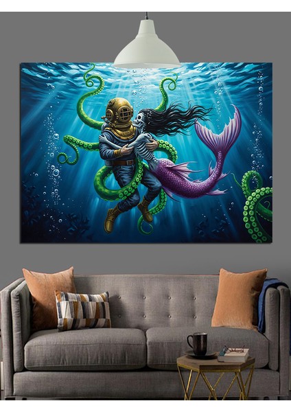 Deniz Kızı Ahtapot Figürü Dekoratif Kanvas - Mdf Ahşap Tablo modelleri