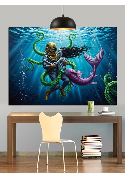Deniz Kızı Ahtapot Figürü Dekoratif Kanvas - Mdf Ahşap Tablo fırsatları