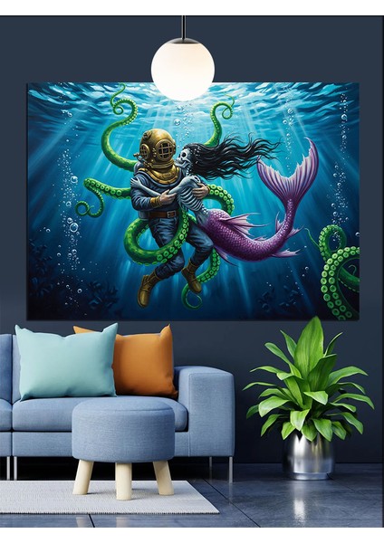 Deniz Kızı Ahtapot Figürü Dekoratif Kanvas - Mdf Ahşap Tablo indirimleri