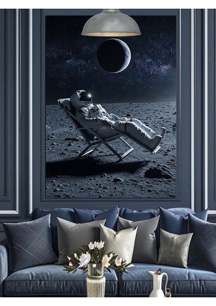Uzayda Oturan Astronot Dekoratif Kanvas - Mdf Ahşap Tablo fiyatları