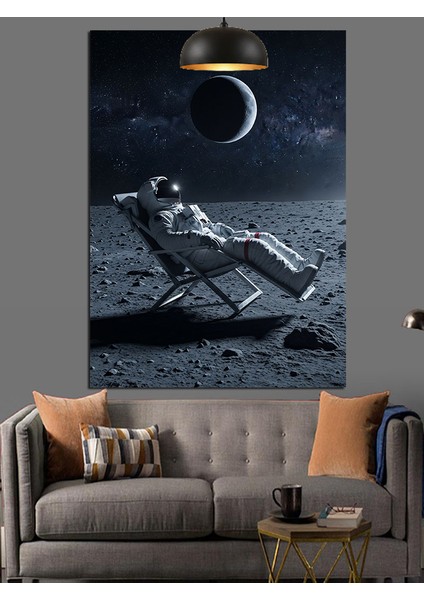 Uzayda Oturan Astronot Dekoratif Kanvas - Mdf Ahşap Tablo modelleri
