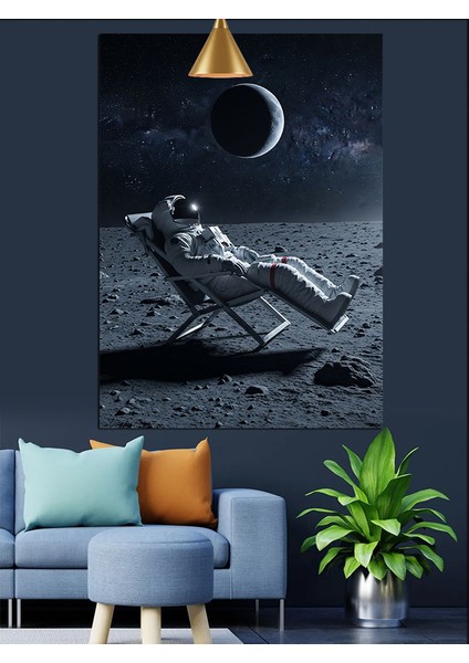 Uzayda Oturan Astronot Dekoratif Kanvas - Mdf Ahşap Tablo fırsatları