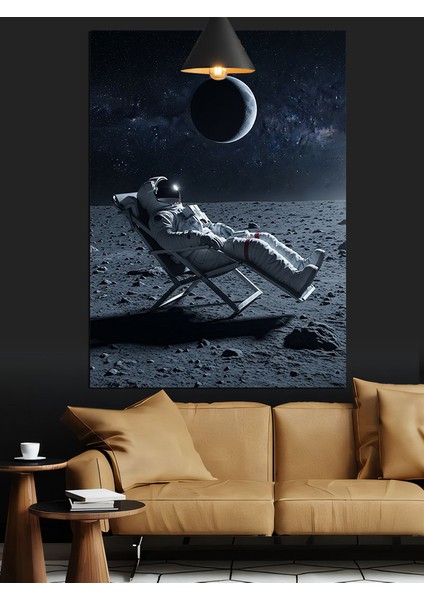 Uzayda Oturan Astronot Dekoratif Kanvas - Mdf Ahşap Tablo indirimleri