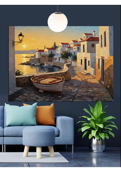 Yunan Adaları Deniz Manzarası Dekoratif Kanvas - Mdf Ahşap Tablo fırsatları