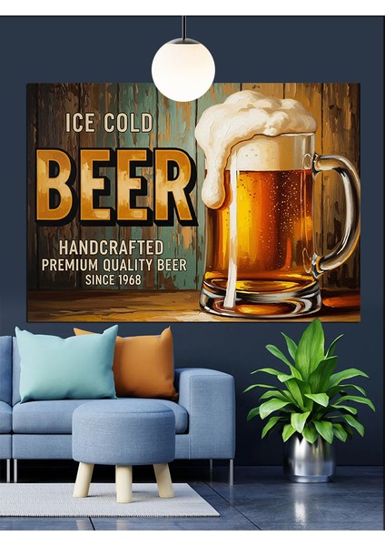 Köpüklü Bira Reklamı Dekoratif Kanvas - Mdf Ahşap Tablo fiyatları