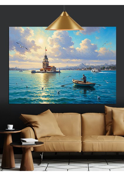 Istanbul Kız Kulesi Deniz Dekoratif Kanvas - Mdf Ahşap Tablo