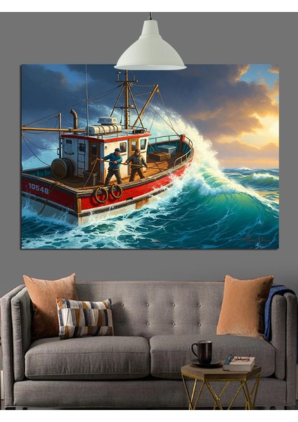 Fırtınalı Deniz Tekne Dalga Dekoratif Kanvas - Mdf Ahşap Tablo fiyatları