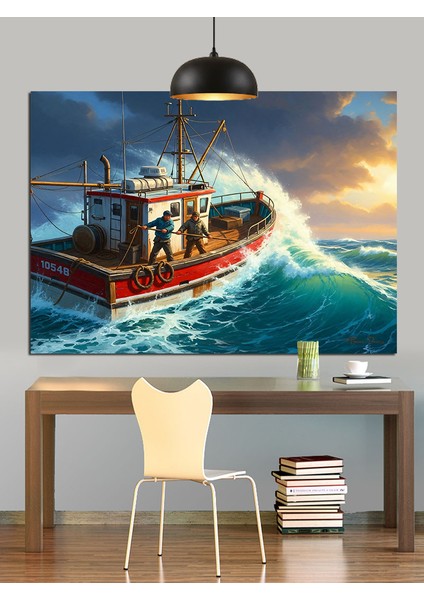 Fırtınalı Deniz Tekne Dalga Dekoratif Kanvas - Mdf Ahşap Tablo modelleri