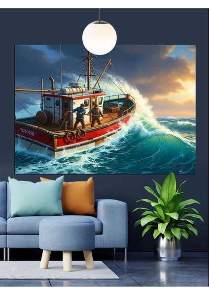 Fırtınalı Deniz Tekne Dalga Dekoratif Kanvas - Mdf Ahşap Tablo fırsatları