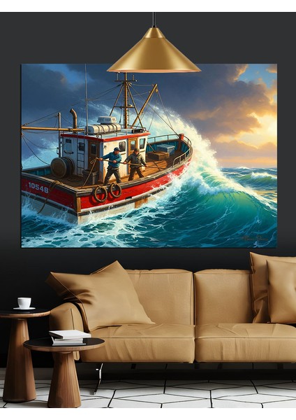 Fırtınalı Deniz Tekne Dalga Dekoratif Kanvas - Mdf Ahşap Tablo indirimleri