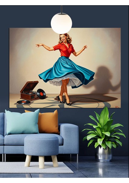 Dans Eden Kız Mavi Elbise Dekoratif Kanvas - Mdf Ahşap Tablo
