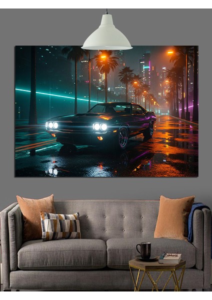 Şehirde Islak Yol Gece Manzarası Dekoratif Kanvas - Mdf Ahşap Tablo