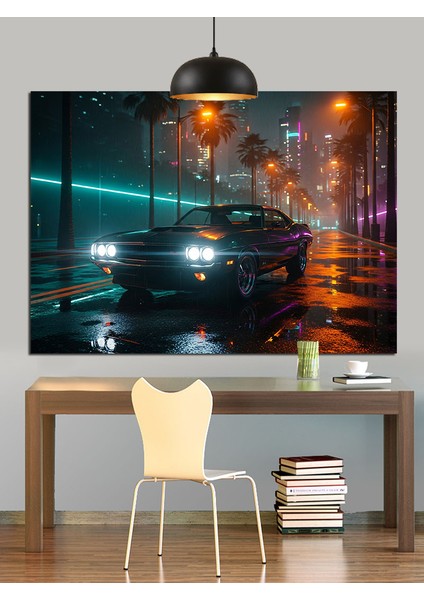 Şehirde Islak Yol Gece Manzarası Dekoratif Kanvas - Mdf Ahşap Tablo fiyatları