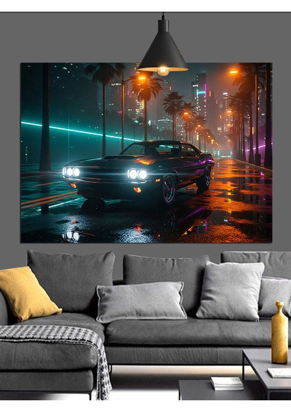 Şehirde Islak Yol Gece Manzarası Dekoratif Kanvas - Mdf Ahşap Tablo indirimleri