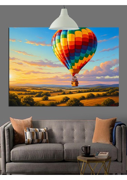 Gün Batımında Sıcak Hava Balonu Dekoratif Kanvas - Mdf Ahşap Tablo modelleri