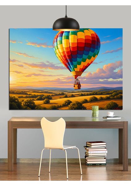 Gün Batımında Sıcak Hava Balonu Dekoratif Kanvas - Mdf Ahşap Tablo fırsatları