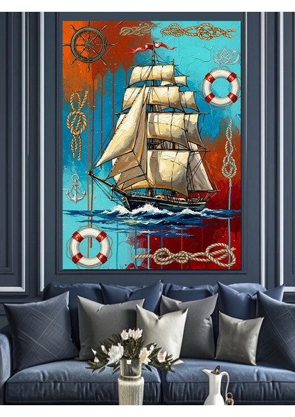 Eski Yelkenli Denizde Seyahat Dekoratif Kanvas - Mdf Ahşap Tablo