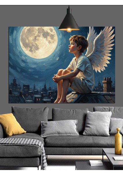 Ay Işığı Altında Kanatlı Çocuk Dekoratif Kanvas - Mdf Ahşap Tablo modelleri
