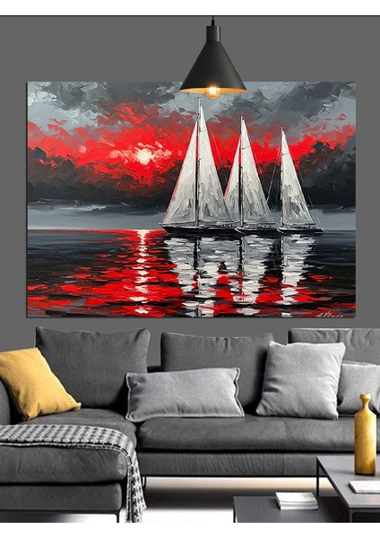 Gün Batımında Yelkenli Tekneler Dekoratif Kanvas - Mdf Ahşap Tablo