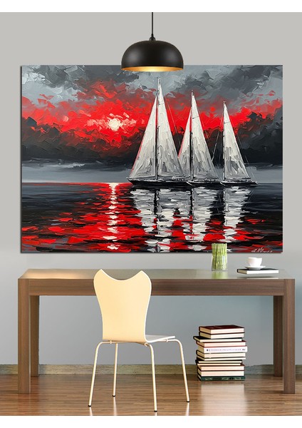 Gün Batımında Yelkenli Tekneler Dekoratif Kanvas - Mdf Ahşap Tablo modelleri