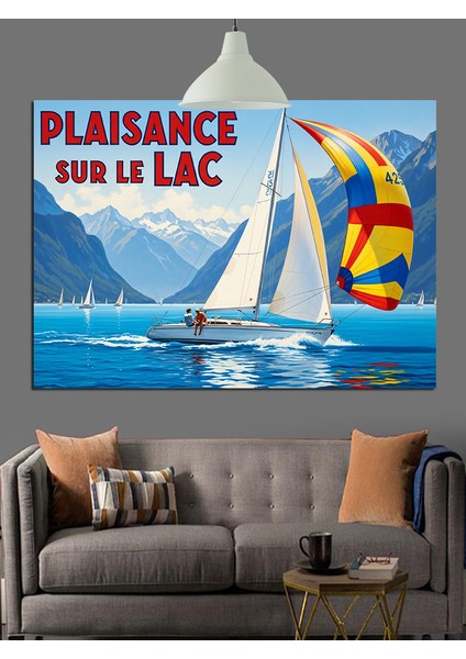 Denizde Yelkenli Tekne Posteri Dekoratif Kanvas - Mdf Ahşap Tablo fırsatları