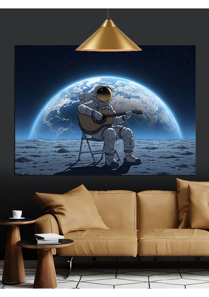 Gitar Çalan Astronot Dekoratif Kanvas - Mdf Ahşap Tablo fiyatları