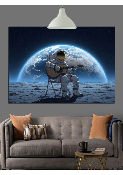 Gitar Çalan Astronot Dekoratif Kanvas - Mdf Ahşap Tablo fırsatları
