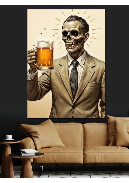 Bira Içen Iskelet Adam Dekoratif Kanvas - Mdf Ahşap Tablo fiyatları