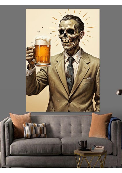 Bira Içen Iskelet Adam Dekoratif Kanvas - Mdf Ahşap Tablo modelleri