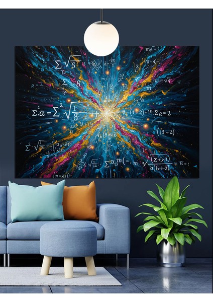 Soyut Parçacıklar Evren ve Formüller Dekoratif Kanvas - Mdf Ahşap Tablo