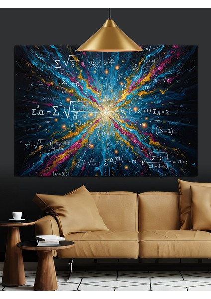 Soyut Parçacıklar Evren ve Formüller Dekoratif Kanvas - Mdf Ahşap Tablo fiyatları
