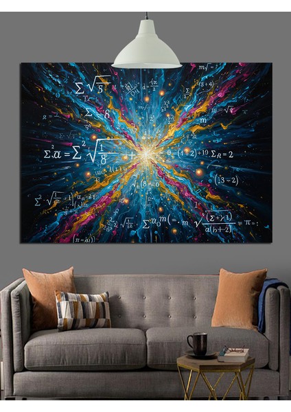 Soyut Parçacıklar Evren ve Formüller Dekoratif Kanvas - Mdf Ahşap Tablo fırsatları