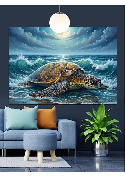 Deniz Kaplumbağası Yüzen Okyanus Dekoratif Kanvas - Mdf Ahşap Tablo fiyatları