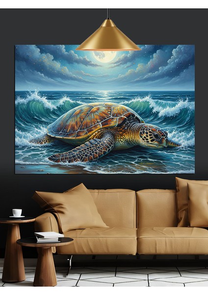 Deniz Kaplumbağası Yüzen Okyanus Dekoratif Kanvas - Mdf Ahşap Tablo modelleri