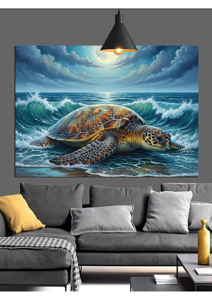 Deniz Kaplumbağası Yüzen Okyanus Dekoratif Kanvas - Mdf Ahşap Tablo fırsatları