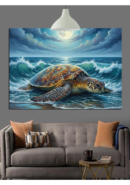 Deniz Kaplumbağası Yüzen Okyanus Dekoratif Kanvas - Mdf Ahşap Tablo indirimleri
