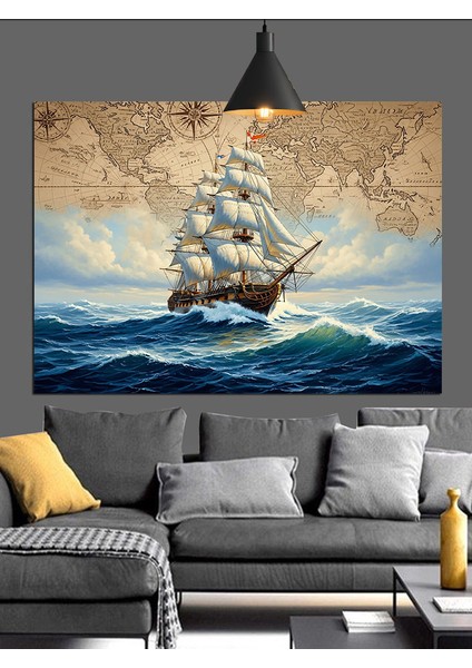 Yelkenli Gemi Okyanusta Süzülüyor Dekoratif Kanvas - Mdf Ahşap Tablo