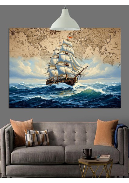 Yelkenli Gemi Okyanusta Süzülüyor Dekoratif Kanvas - Mdf Ahşap Tablo fiyatları