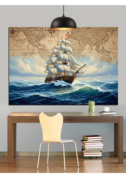 Yelkenli Gemi Okyanusta Süzülüyor Dekoratif Kanvas - Mdf Ahşap Tablo modelleri