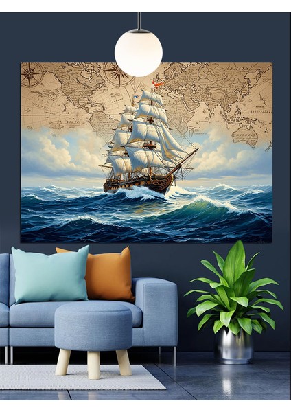 Yelkenli Gemi Okyanusta Süzülüyor Dekoratif Kanvas - Mdf Ahşap Tablo fırsatları