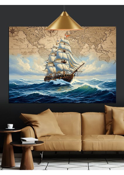 Yelkenli Gemi Okyanusta Süzülüyor Dekoratif Kanvas - Mdf Ahşap Tablo indirimleri