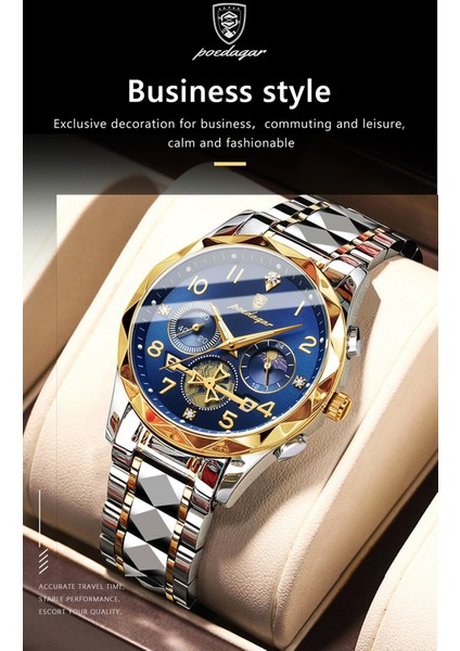 Poedagar Lüks Kronograf Su Geçirmez Paslanmaz Çelik Kol Saati