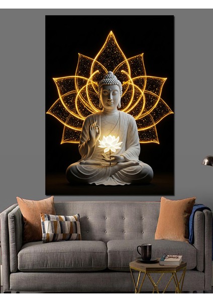 Altın Buda Geometrik Desen Dekoratif Kanvas - Mdf Ahşap Tablo