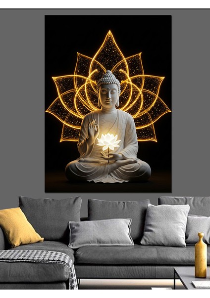 Altın Buda Geometrik Desen Dekoratif Kanvas - Mdf Ahşap Tablo fiyatları