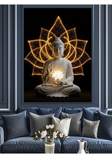 Altın Buda Geometrik Desen Dekoratif Kanvas - Mdf Ahşap Tablo modelleri