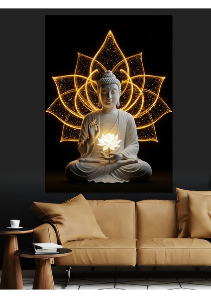 Altın Buda Geometrik Desen Dekoratif Kanvas - Mdf Ahşap Tablo fırsatları