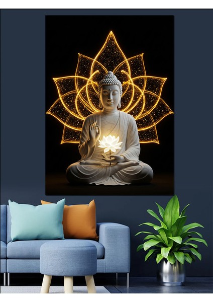Altın Buda Geometrik Desen Dekoratif Kanvas - Mdf Ahşap Tablo indirimleri
