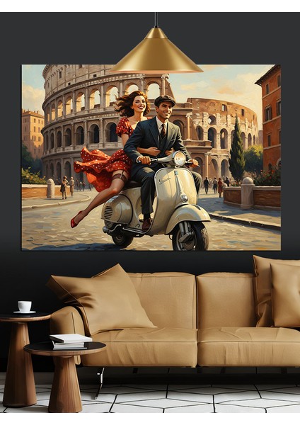 Italya'da Motosikletli Çift Figürü Dekoratif Kanvas - Mdf Ahşap Tablo modelleri